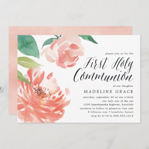 Blushing Peony  First Holy Communion Invitation