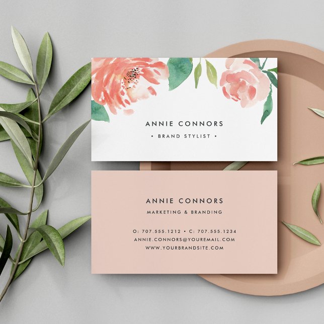 Blushing Peony | Watercolor Floral Business Card