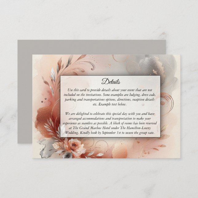 Blushing Petals and Silver Swirls Wedding Enclosure Card (Front/Back)