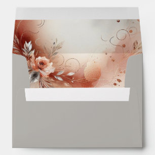 Blushing Petals and Silver Swirls Wedding Envelope