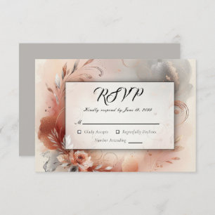 Blushing Petals and Silver Swirls Wedding RSVP Card
