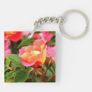 Blushing Pink and Orange Rose Bud Keychain