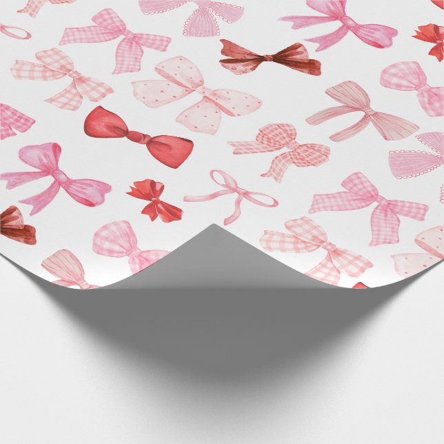 Blushing Pink and Red Bows Wrapping Paper (Corner)