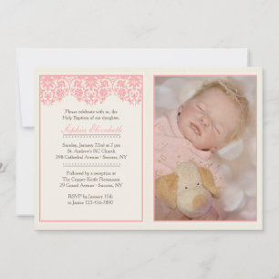 Blushing Pink Baptism Photo Invitation