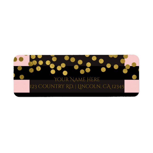 Blushing Pink & Black Stripes Gold Faux Foil Dots Label (Front)