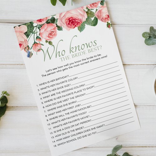 Blushing Pink Floral Game Who Knows The Bride Best Flyer