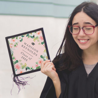Blushing Pink Floral Girl Graduate Graduation Cap Topper
