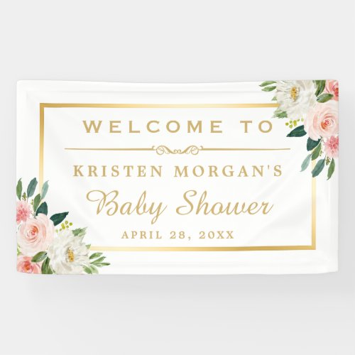 Blushing Pink Floral Gold Frame Baby Shower Banner