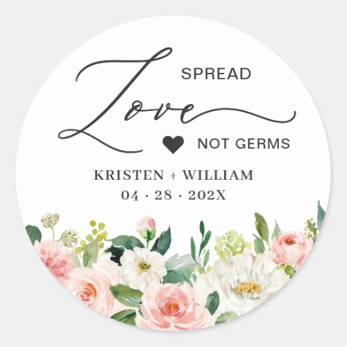 Blushing Pink Floral Hand Sanitizer Wedding Favor Classic Round Sticker