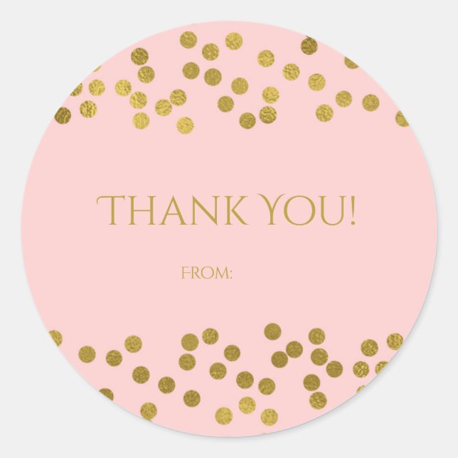 Blushing Pink & Gold Faux Foil Confetti Dots Favor Classic Round Sticker (Front)