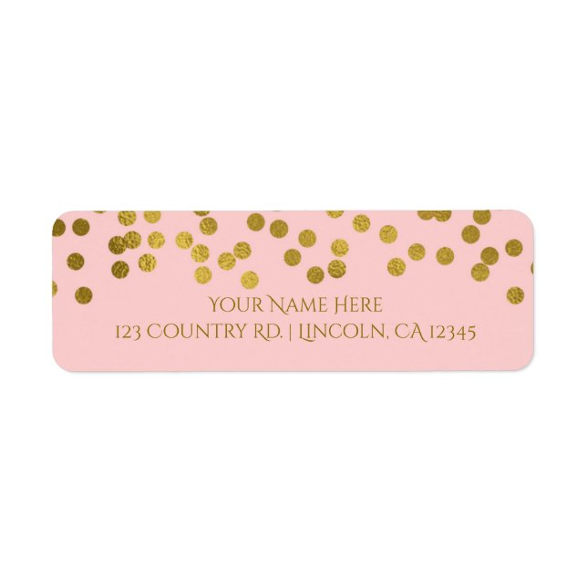 Blushing Pink & Gold Faux Foil Confetti Dots Label (Front)