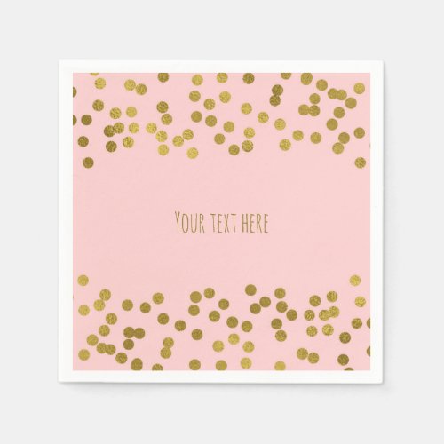 Blushing Pink  Gold Faux Foil Confetti Dots Paper Napkins