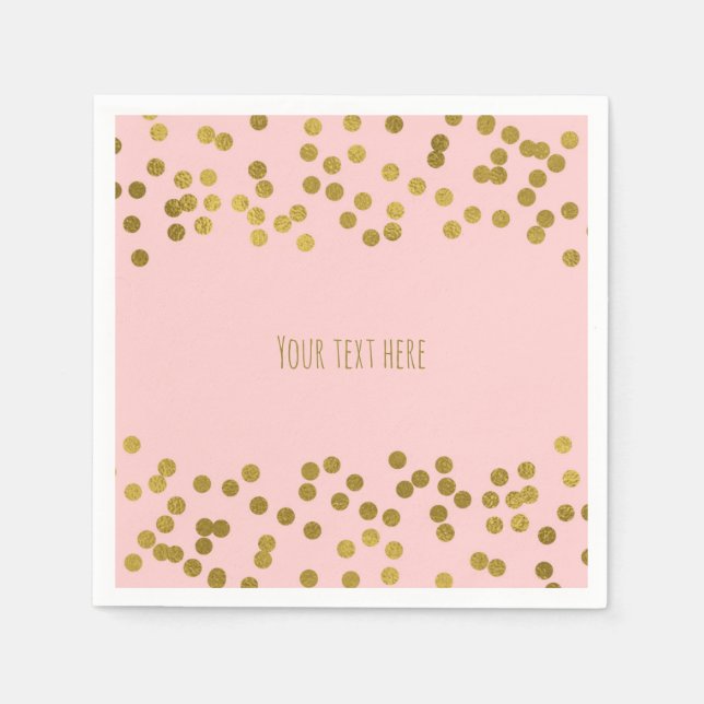 Blushing Pink & Gold Faux Foil Confetti Dots Paper Napkins (Front)