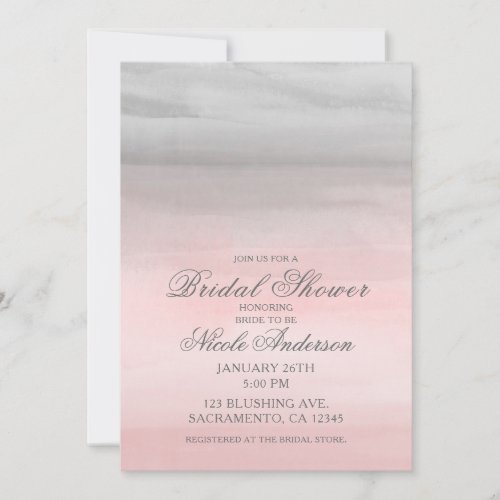 Blushing Pink Grey Modern Watercolor Bridal Shower Invitation