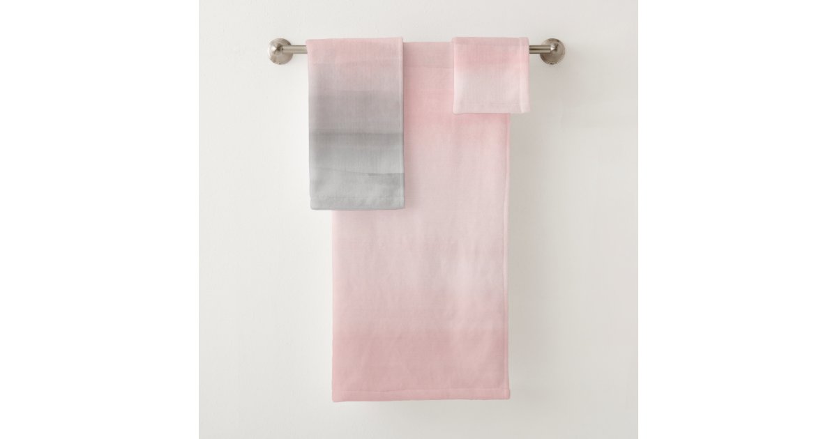 Blushing Pink & Grey Modern Watercolor Girly Glam Bath Towel Set Zazzle