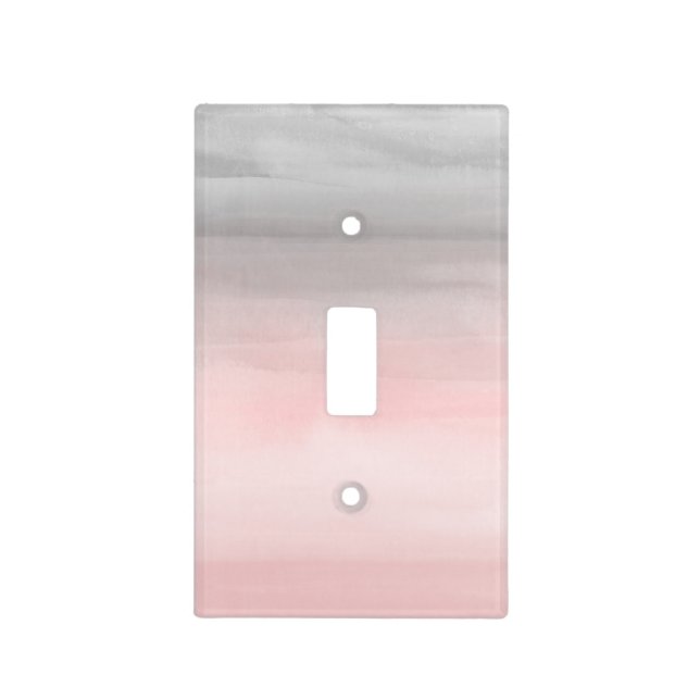 Blushing Pink & Grey Modern Watercolor Girly Glam Light Switch Cover (Front)