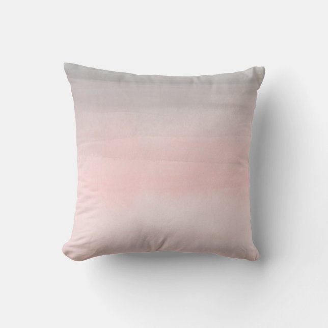 Blushing Pink & Grey Modern Watercolor Girly Glam Throw Pillow (Front)