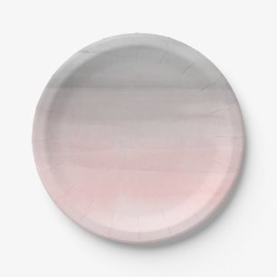 Blushing Pink Grey Modern Watercolor Ombre Chic Paper Plates