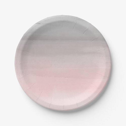 Blushing Pink Grey Modern Watercolor Ombre Chic Paper Plates