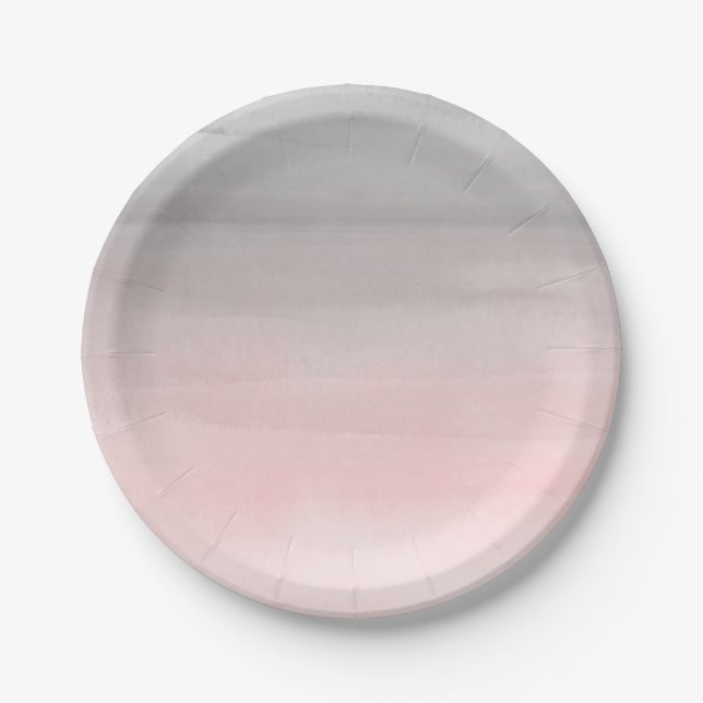Blushing Pink Grey Modern Watercolor Ombre Chic Paper Plates (Front)