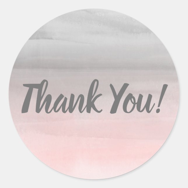 Blushing Pink & Grey Modern Watercolor Ombre Classic Round Sticker (Front)