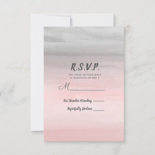 Blushing Pink  Grey Modern Watercolor RSVP Reply