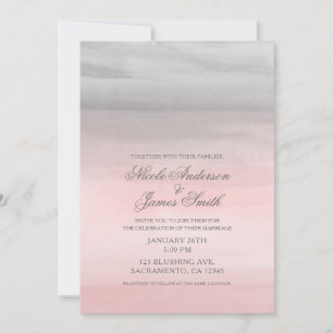 Blushing Pink & Grey Modern Watercolor Wedding Invitation