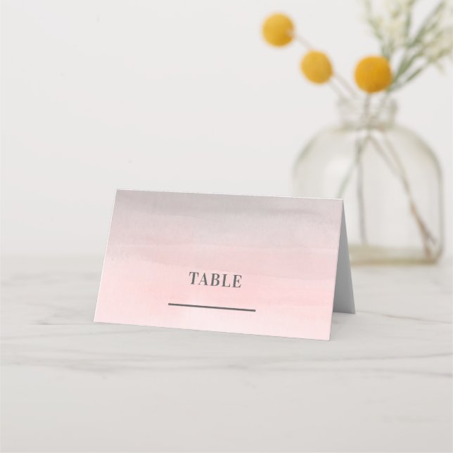 Blushing Pink Grey Modern Watercolor Wedding Table Place Card (Front)