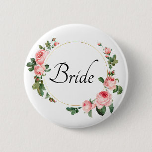 Blushing Pink Rose Bride Button