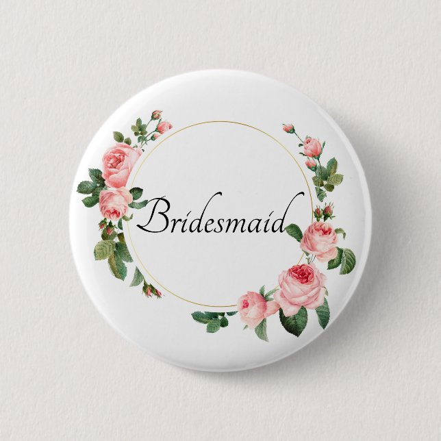Blushing Pink Rose Bridesmaid Button (Front)