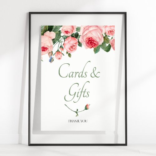 Blushing Pink Rose Floral Card  Gifts Sign