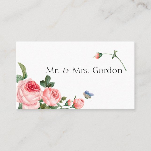 Blushing Pink Rose Floral Elegant Place Card (Front)