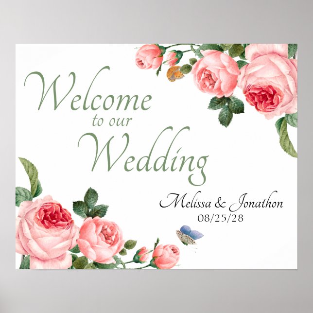 Blushing Pink Rose Floral Elegant Wedding Poster (Front)