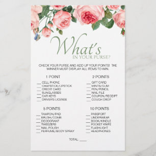 Blushing Pink Rose Floral Game Whats In Your Purse Flyer