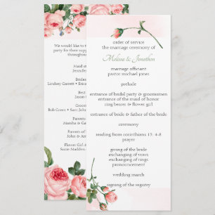 Blushing Pink Rose Floral Wedding Program