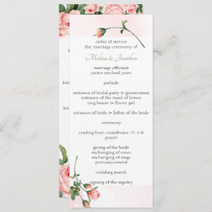 Blushing Pink Rose Floral Wedding Program