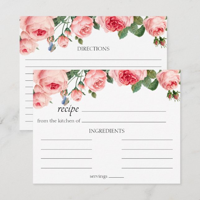 Blushing Pink Rose Floral Wedding Recipe Card (Front/Back)