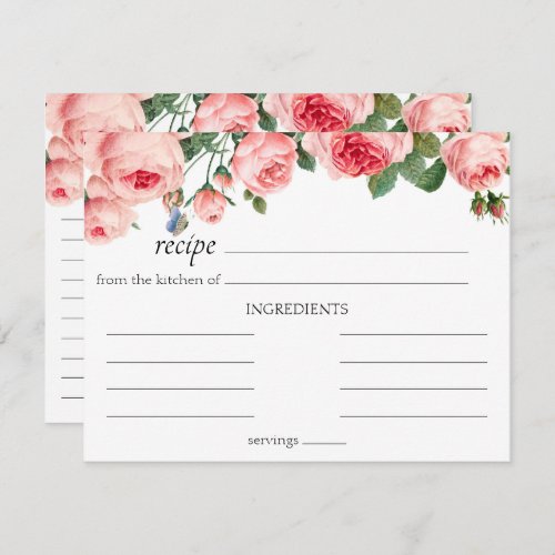 Blushing Pink Rose Floral Wedding Recipe Card