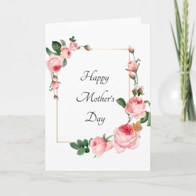 Blushing Pink Rose Happy Mothers Day Card (Front)