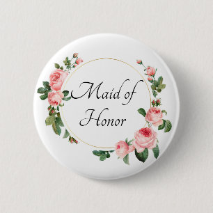 Blushing Pink Rose Maid of Honor Button