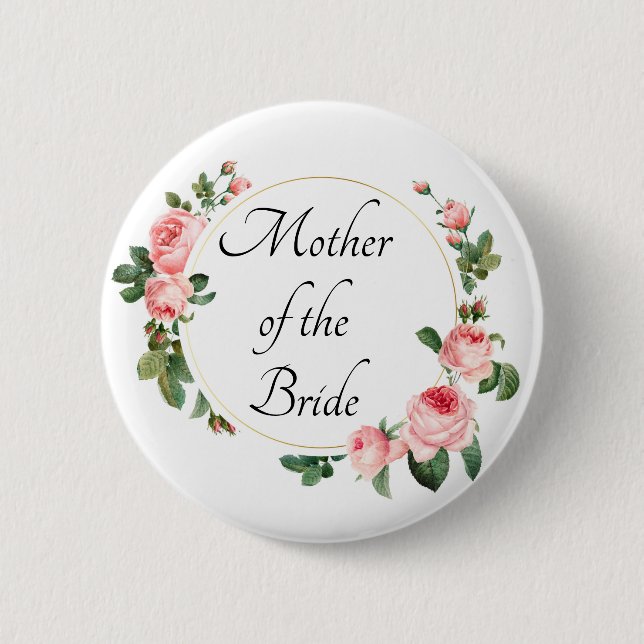 Blushing Pink Rose Mother of the Bride Button (Front)