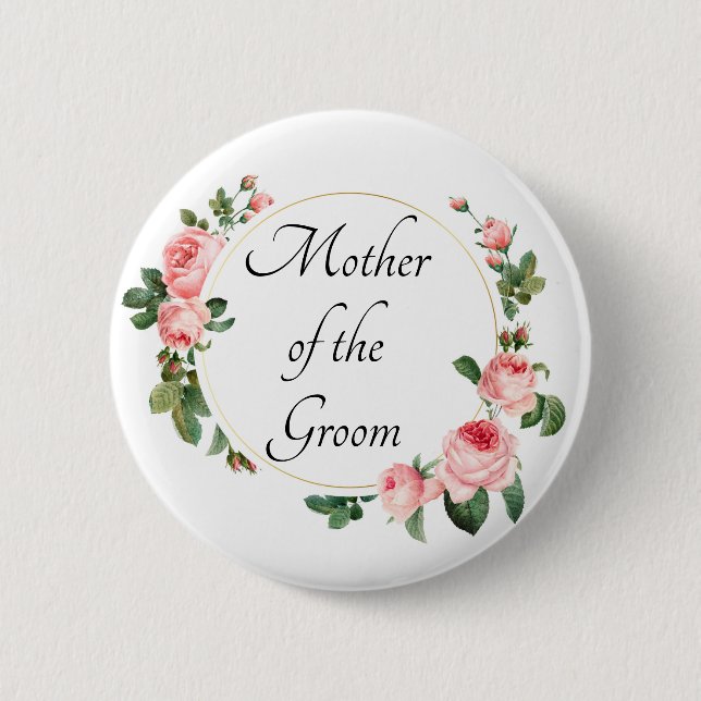 Blushing Pink Rose Mother of the Groom Button (Front)