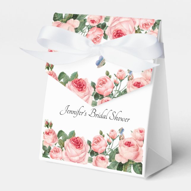 Blushing Pink Roses Favor Boxes (Front Side)