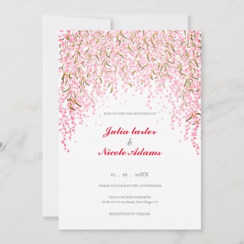 Blushing Pink Spring Cherry Blooms Wedding  Invitation