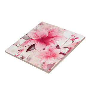 Blushing Pink Spring Florals and Blossoms Ceramic Tile