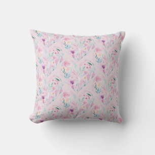 Blushing Pink Valentines Floral Botanical Hearts Throw Pillow