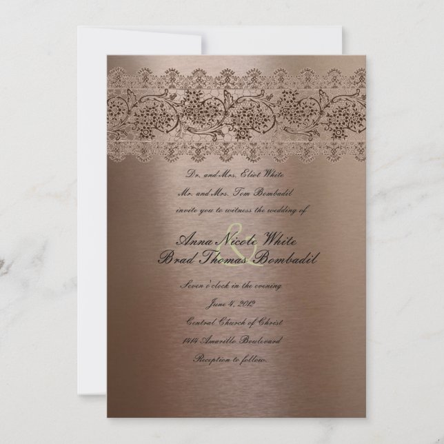 Blushing Pink Vintage Lace Wedding Invitation (Front)