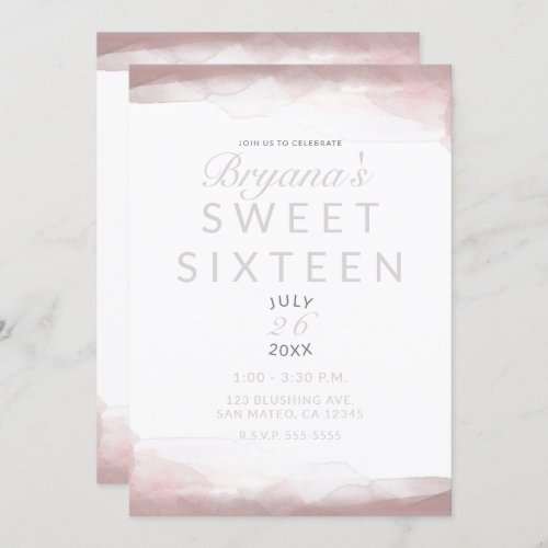 Blushing Pink Watercolor Modern Chic Sweet 16 Invitation