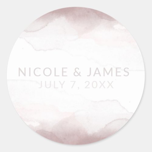 Blushing Pink Watercolor Ultra Modern Chic Wedding Classic Round Sticker