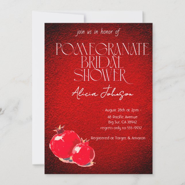 Blushing Pomegranate Branch Bridal Shower Invitation (Front)